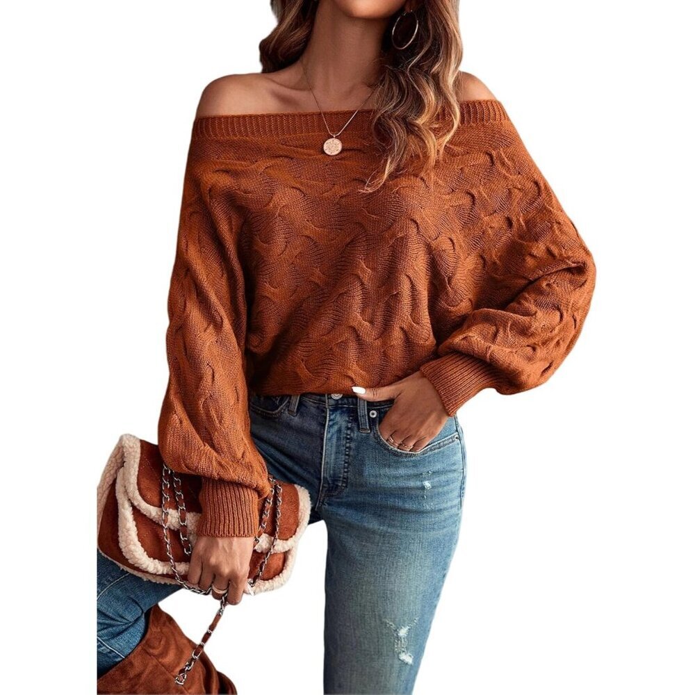 Women's Off the Shoulder Sweater Batwing Knit Pullover Fall Winter Casual - Picture 1 of 7